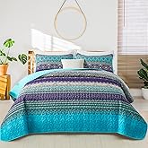 WONGS BEDDING Boho Queen Quilt Set, Blue Purple Bohemian Queen Quilt Bedding Set, Lightweight Microfiber Bed Decor Bedspread for All Season 96"x90"(3 Pieces)