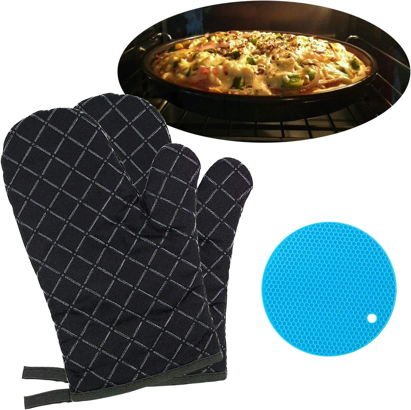 Gants De Four & Maniques Mignons Chat Noir – 100 % Coton – Ensemble Cadeau Cuisine Fun Et Pratique