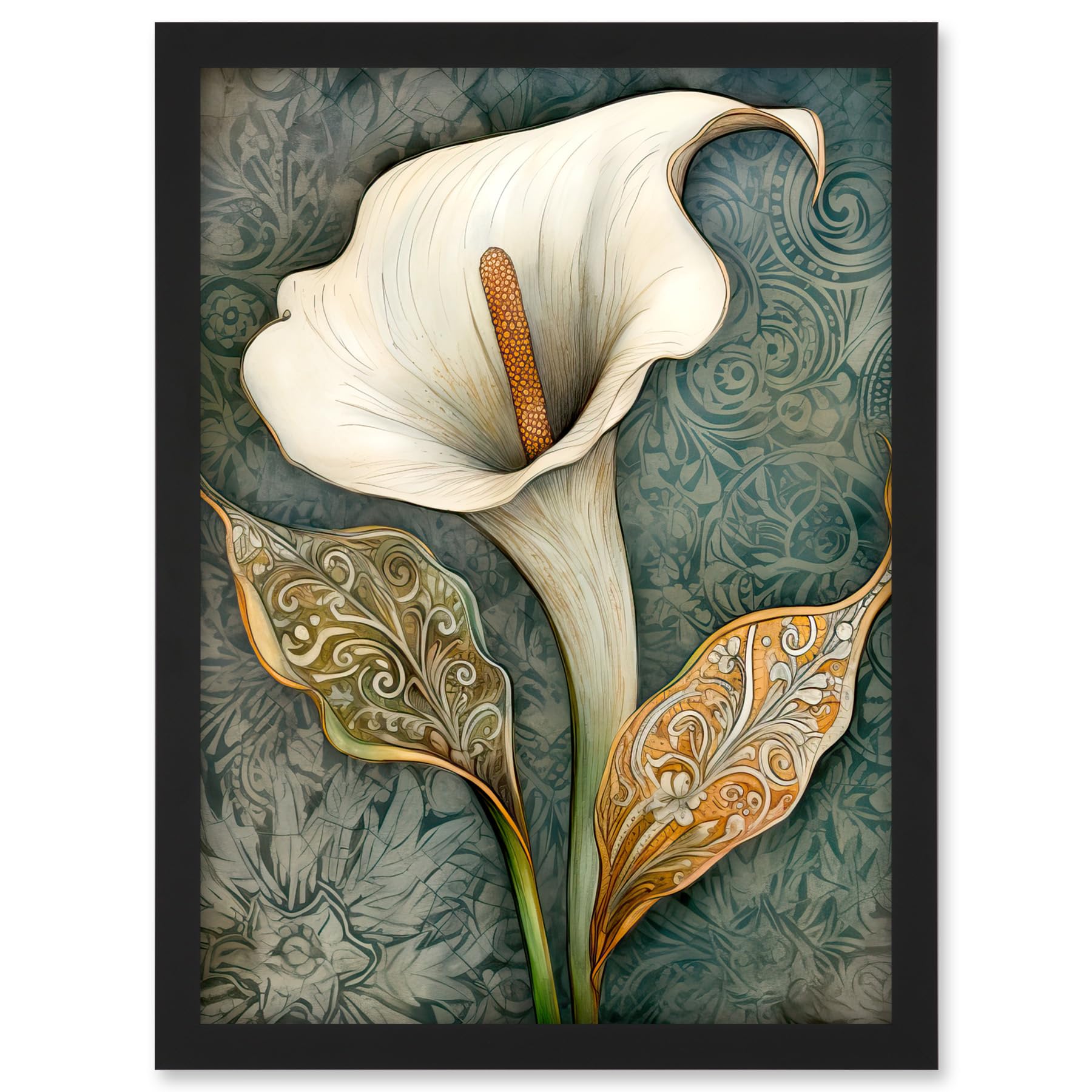Artery8 William Morris Style Art Nouveau Calla Lily Flower Artwork Framed A3 Wall Art Print