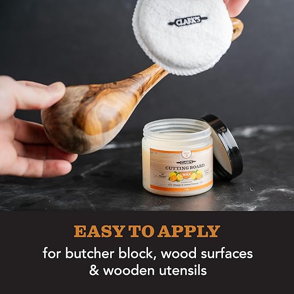 CLARK’S CUTTING BOARD FINISH WAX, ENRICHED WITH LEMON & ORANGE OILS ,MADE WITH NATURAL BEESWAX AND CARNAUBA WAX,BUTCHER BLOCK WAX, (6 OUNCES)