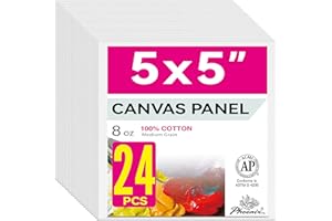 PHOENIX Painting Canvas Panels 5x5 Inch, 24 Bulk Pack 8 Oz Triple Primed Cotton Acid Free Canvases for Painting, White Blank 