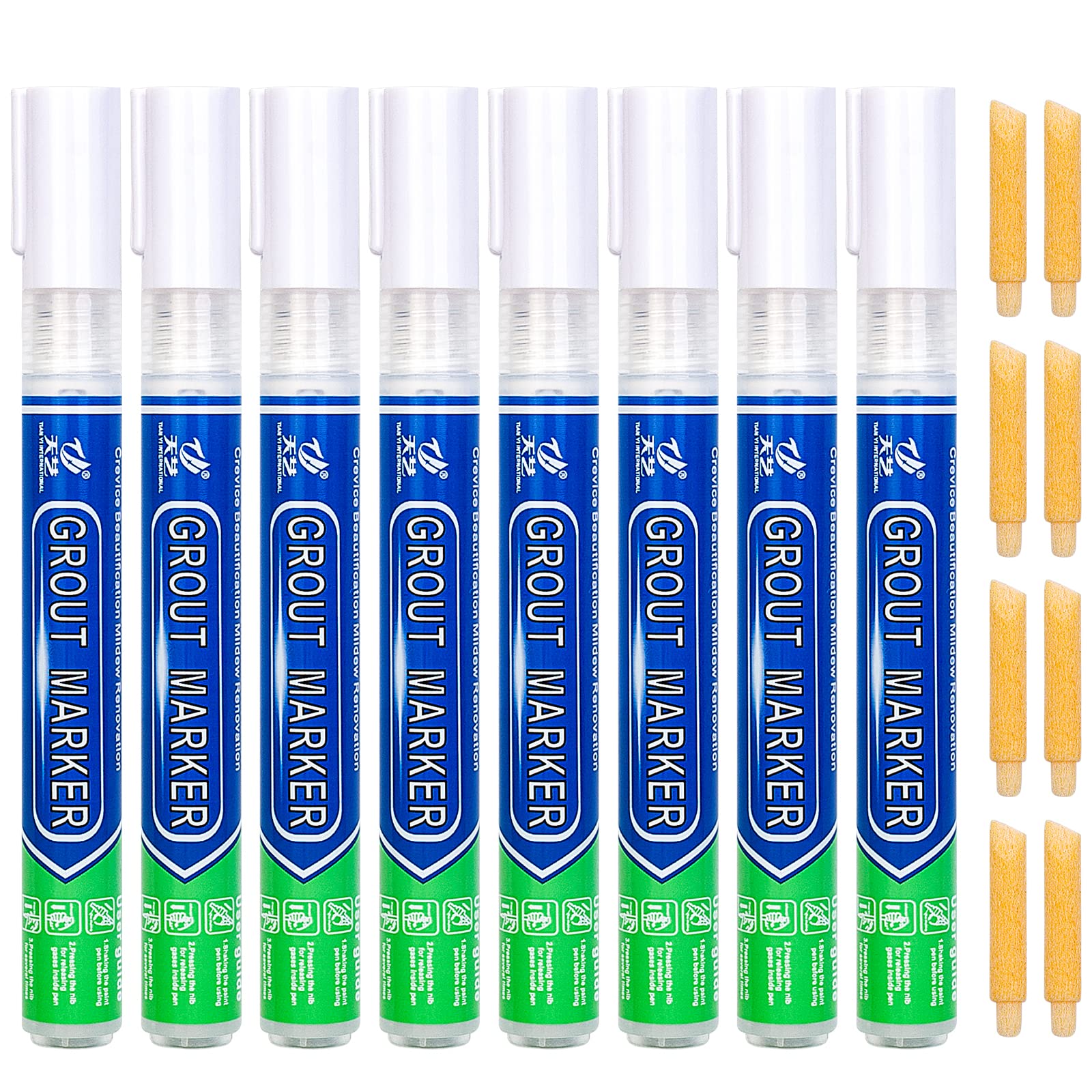 8 Pcs Tiles Grout Pen, Tile Grout Pen White Wall Repair Pens, Tile Grout Reviver Pens for Tile Grout Wall Floor Bathrooms and Kitchen Restoring Grout Joints — image 1