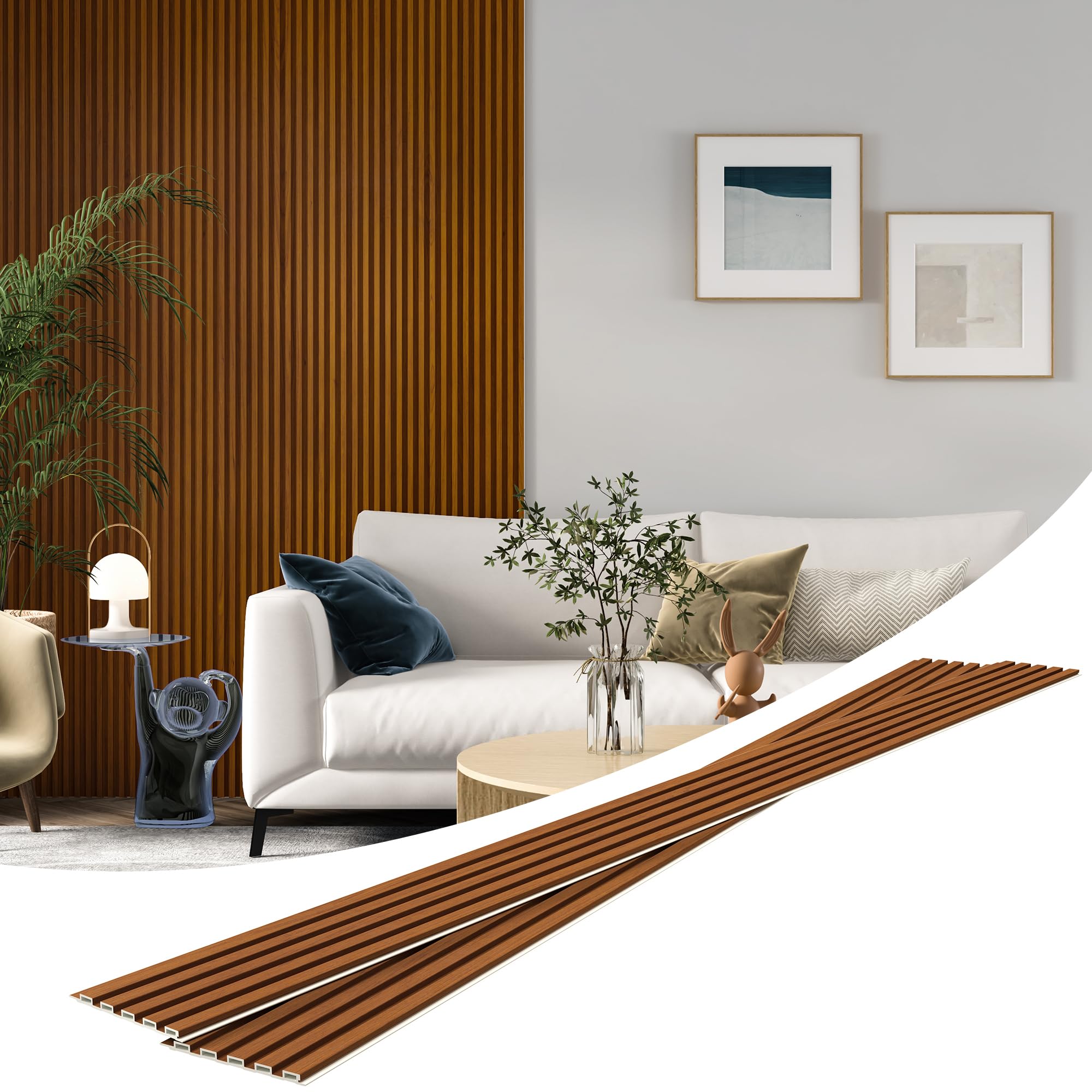 Photo 1 of **MATERIAL PLASTIC ** ROOMTEC 8 Pack Slat Wall Panels, WPC Soundproof 3D Wall Panel for Interior Wall Decor, 108 x 6 in (108 in-Walnut)