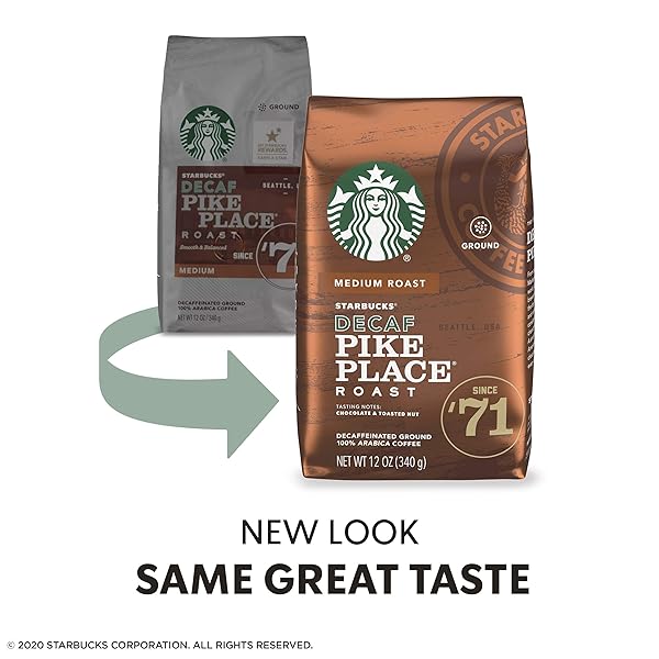 STARBUCKS DECAF GROUND COFFEE — PIKE PLACE ROAST — 100% ARABICA — 1 BAG (12 OZ.)