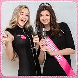 Yaomiao Hot Pink Birthday Sash Glitter Rose Pin Set Women Adult Party Decor view 5
