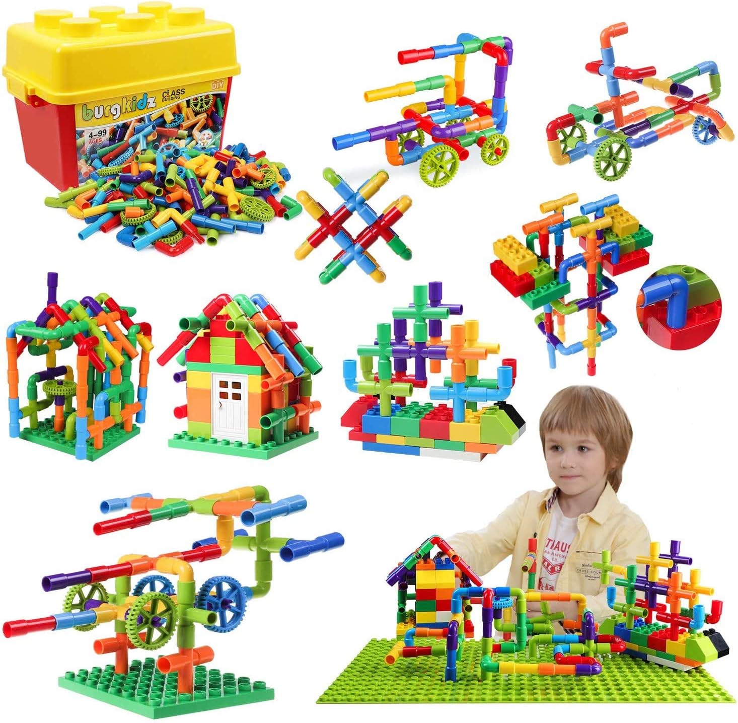 burgkidz 188 Piece Pipe Tube Toy, Sensory Water Tube Locks Construction Building Blocks