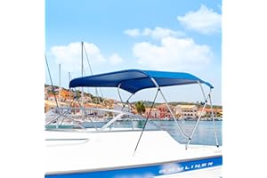 MHirmosy 3 Bow / 4 Bow Bimini Top for Boat, 900D Sun Shade Boat Canopy Waterproof with Adjustable Nylon Straps, Rear Support Poles and Storage Boot, 1 Inch Aluminum Frame