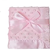 American Baby Company Heavenly Soft Chenille Security Blanket (14" x 14"), 2-Layer Design with Minky Dot &amp; Silky Satin, Pink, for Boys and Girls