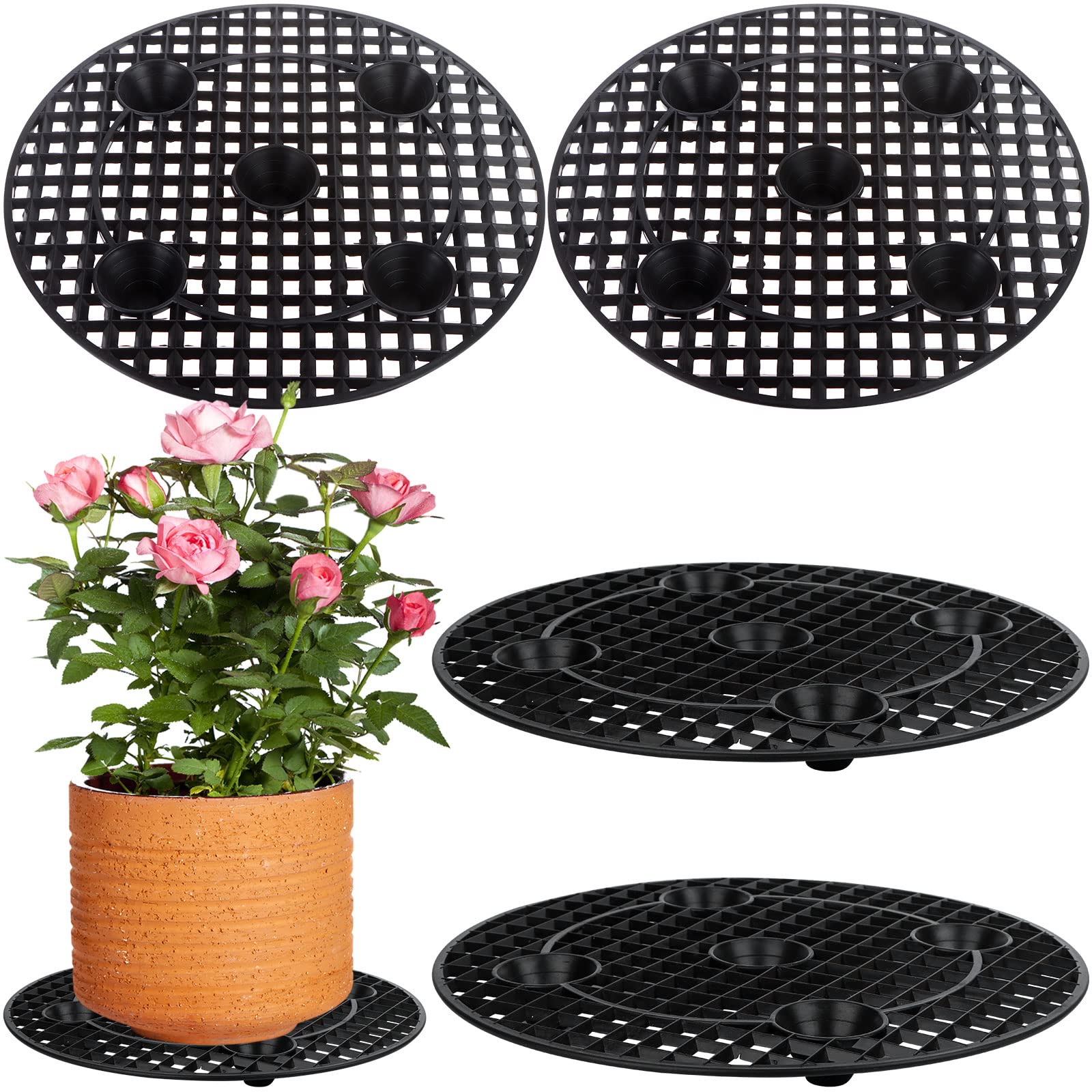 CCCYMM 4 Pcs Plant Level Pot Elevator, Heavy Duty Plant Stand, Black Round Plant Flower Pot Holder Plastic Plant Risers for Indoor Outdoor Garden Deck Floor Protector-30 cm / 12 Inch