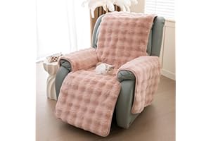 LiveGo Thick Rabbit Plush Recliner Slipcover 23 Inches Chair Covers Lazy Boy Recliner Chair Cover Quilted Cover for Recliner Chairs and Furniture (Pink)