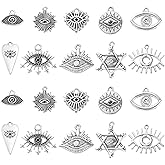 Ipotkitt 100 Pcs 10 Styles Antique Eye Theme Charms Antique Horse Eye Star of David with Eye Evil Eye Dangle Charms for DIY Jewelry Making Crafts