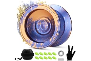 FETESNICE Yoyo Professional Responsive Yoyo for Kids & Advanced Players, Dual Purpose Metal Yoyos with 10 Strings + Bag + Glove (Blue-Orange)