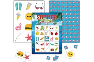 KFNER Summer Bingo Games - Hawaiian Luau Bingo Card - 24 Players Beach Bingo Game Set for Adult Family Friends - School Classroom Outdoor Activities - Tropical Summer Party Favors Supplies -C05