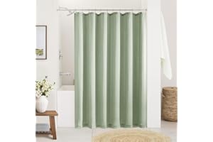 DUKIYO Sage Green Shower Curtain for Bathroom Boho Linen Shower Curtain Water Repellent Neutral Farmhouse Bathroom Decor Pale Light Green Cloth Drapes Set with Hooks for Bath 72x72 Inch Long