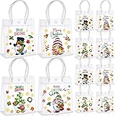 Sweetude 24 Pcs Merry Christmas Gnome Clear Gift Bags with Handles 6.3x 5.9 x 2.7 Inches Xmas Party Favor Plastic Christmas Candy Treat Goodie Bags for Holiday Winter Wedding Birthday Party Supplies