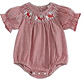 Kuriozud Newborn Baby Girl Football Outfit Smocked Ruffle Romper Short Sleeve Jumpsuit Cute Baby Girl Clothes