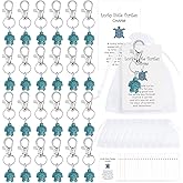 Aizhuang 50 Sets Lucky Little Turtle Keychain with White Organza Bag and Greeting Card for Family Friends