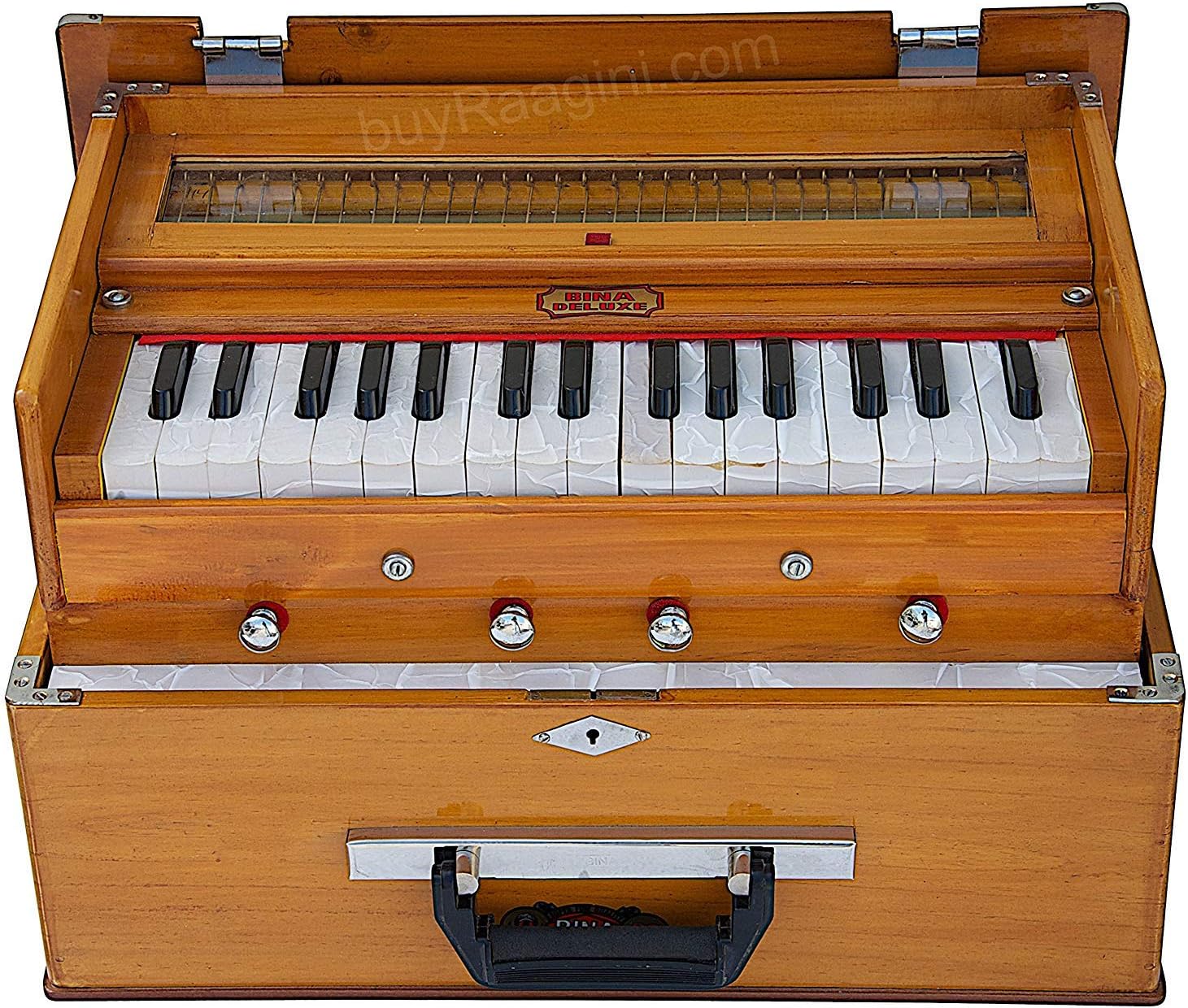 BINA 23B Deluxe, Harmonium, 2 1/2 Octaves, 32 Keys, Small, Portable, Compact, Special Reeds, Safri, Natural Color, Bag, Book, Kirtan, Musical Instrument Indian (PDI-DAA)