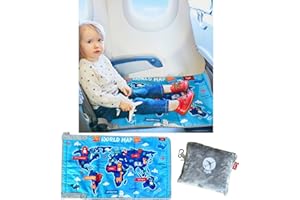 Cegali Airplane Seat Extender for Kids WM: Enhance Your Child's in-Flight Comfort. Travel Toddler Bed, Airplane Leg Rest, Airplane Foot Hammock and Toddler Seat Extender, All in One (World Map - Blue)