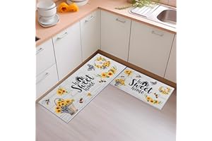 UBTKEY Sunflower Kitchen Rugs Sets of 2, Non Slip Washable Sunflower Rugs and Mats for Kitchen Floor, Sunflower Kitchen Decor, 17"x30"+17"x47" (Sunflower)