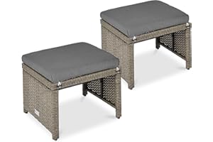 Best Choice Products Set of 2 Wicker Ottomans, Multipurpose Outdoor Furniture for Patio, Backyard, Additional Seating, Footrest, Side Table w/Removable Cushions, Steel Frame - Cement Gray/Taupe