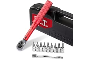 P.I.T. Bike Torque Wrench Set, 1/4 Inch Drive, 10-50 IN.LB (1-6 NM) with Dual-Range scale setting, Hex & Torx Bit Sockets, Slotted Bit Screwdriver & Storage Box for Guns