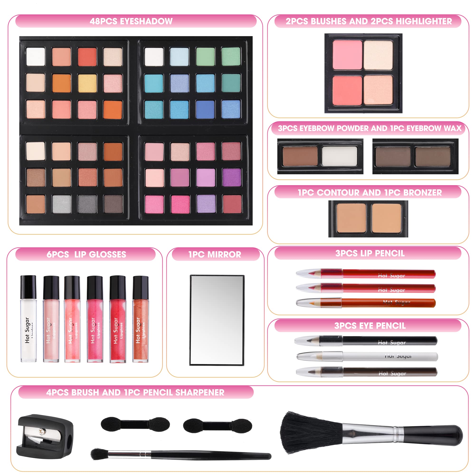Hot Sugar All in One Beginner Makeup Kit for Teen Girls 10-12, Cosmetic Gift Set for Birthday or Christmas (PINK DAISY)