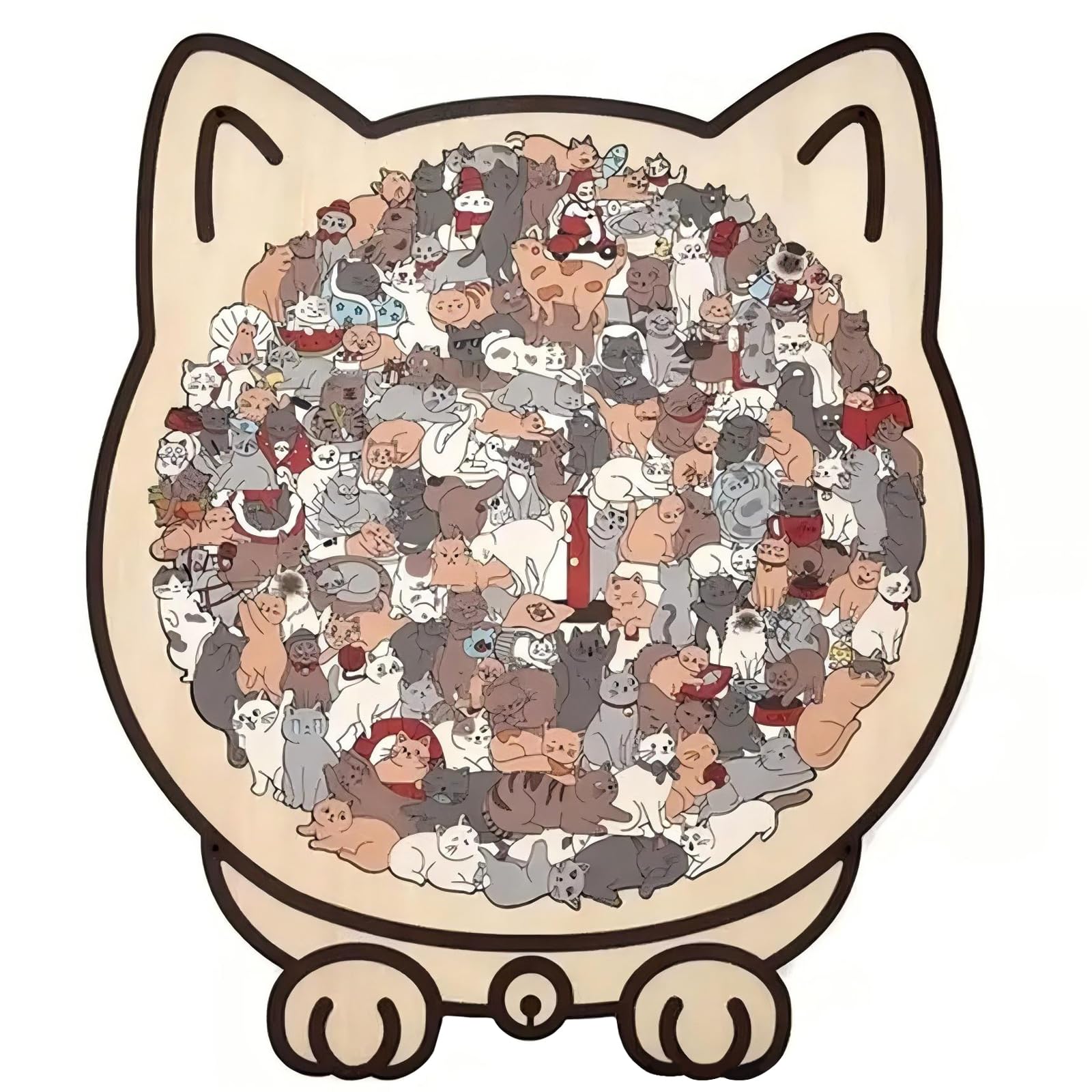 Wooden Cat Shaped Jigsaw Puzzle, Cat Wooden Jigsaw Puzzle with Irregular Pieces, Decorative Wooden Puzzle for Adults and Cat Lovers