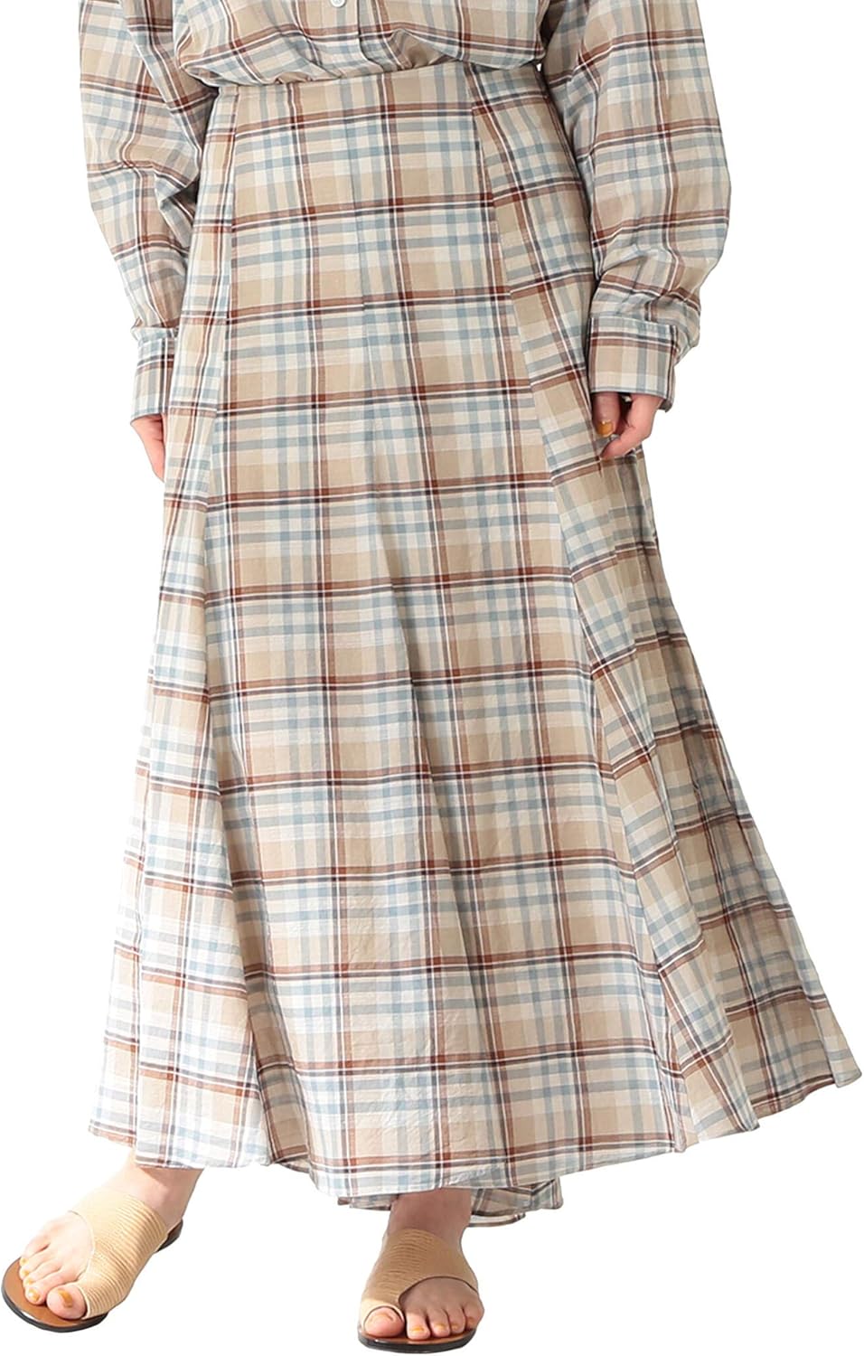 Amazon Co Jp Demi Luxe Beams Women S Cotton Linen Plaid Flared Skirt Clothing Accessories