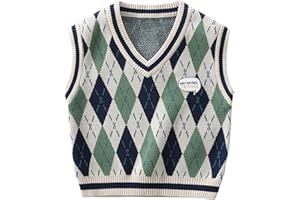 LABISHU Toddler Kids Boys V Neck Sweater Sleeveless Knit Vest Graphic Tank Tops Pullover Knitwear School Uniform Green Grey