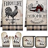 Leinuosen 6 Barn Farm Farmhouse Kitchen Decor Dish Towels Oven Mitts and Pot Holders Sets Chicken Kitchen Towels Absorbent Decorative Accessories for Cooking Baking Grilling