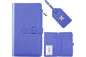 Deziliao Passport Wallet for Men and Women, Mulit-purpose RFID Blocking Passport Holder Travel Wallet, Passport and Vaccine Card Holder Combo, Travel Essentials Passport Cover Case（Blue）