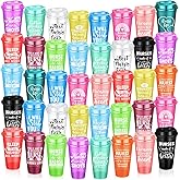 Skylety 40 Pcs Nurse Appreciation Gifts Bulk 16oz Reusable Plastic Cups with Lids Thank You Tumbler for Nurse Week Practitioner Graduation Birthday(Multicolor,Cute)