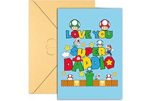 Deling Mario Fathers Day Card - Love You Super Daddio Card, Funny Fathers Day Card from Daughter Son, Fathers Day Greeting Card, Happy Birthday Card for Dad, Super Mario Birthday Gift Ideas for Father