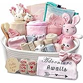 27-Piece Baby Girl Shower Gift Basket Set - Newborn Essentials, Large Pink Gift Basket With Rattle, Swaddle, Diaper Caddy Organizer