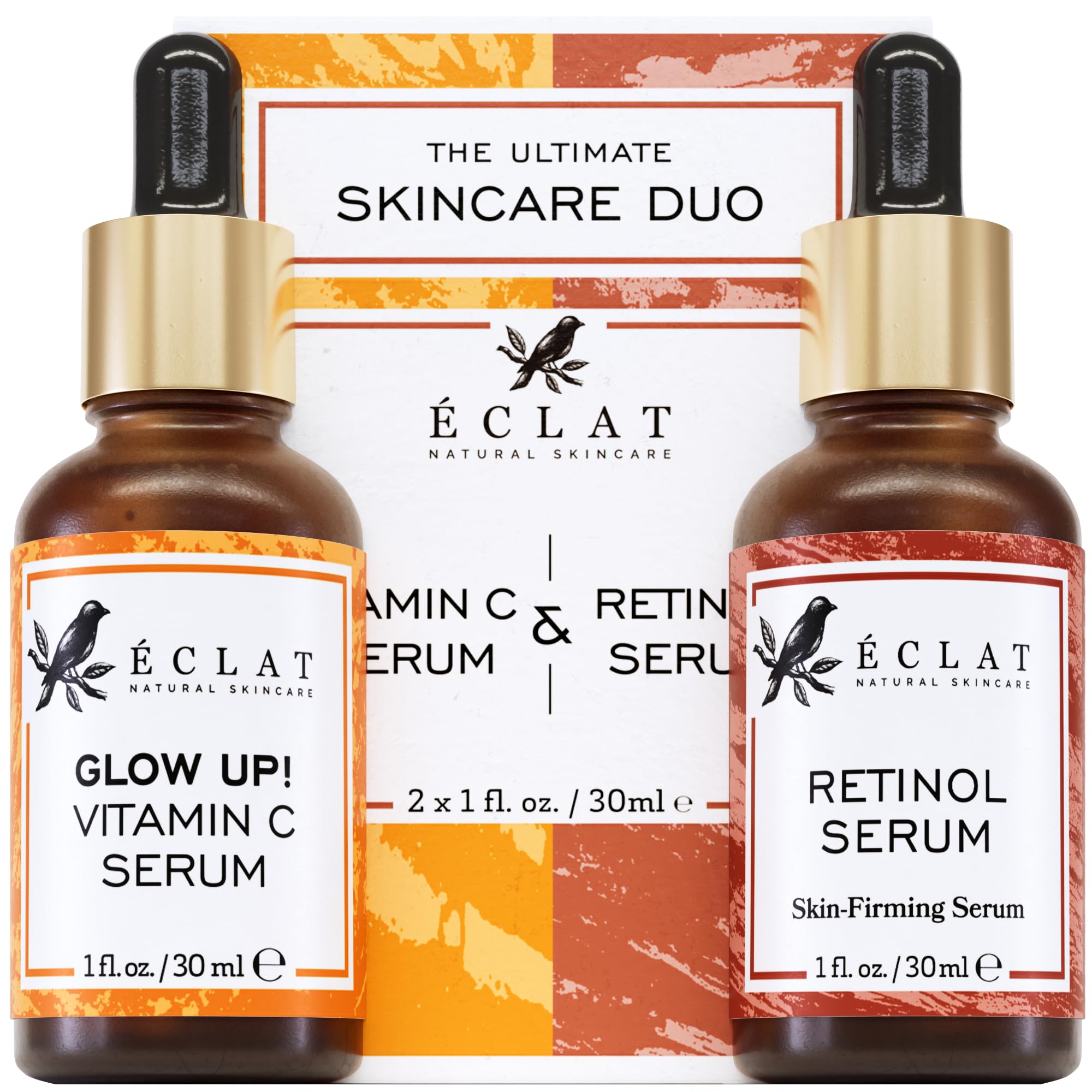 Eclat Skincare Face Serum Set – Vitamin C & Retinol Serum for Face - Anti Wrinkle, Dark Spots, Hydrating Facial Routine – 2 Pack Anti Aging Skin Care Set