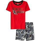 The Children's Place boys Short Sleeve Top and Shorts Snug Fit 100% Cotton 4 Piece Pajama Set