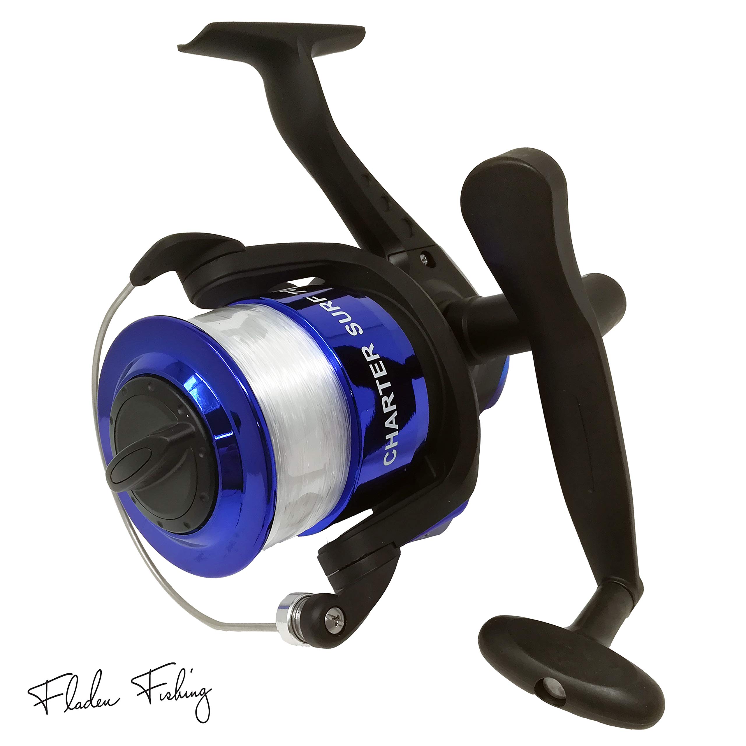 FLADEN Fishing CHARTER SURF BEACH 70 (1BB) Front Drag Large Fixed Spool Spinning Reel with 15lb line on - Shore, Beach Casting and Boat fishing [11-42070CB]