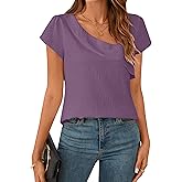 BMJL Womens Dressy Casual Blouses Asymmetrical V Neck Business Work Tops Ruffle Sleeve Summer Shirts