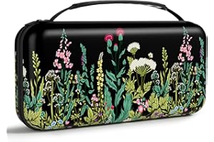 NPOOYI Carrying Case Compatible with Nintendo Switch OLED 2021/2017, Hard Shell Protective Switch Travel Case with Pockets and Game Holder for Console Joy-Con & Accessories, Wild Flower