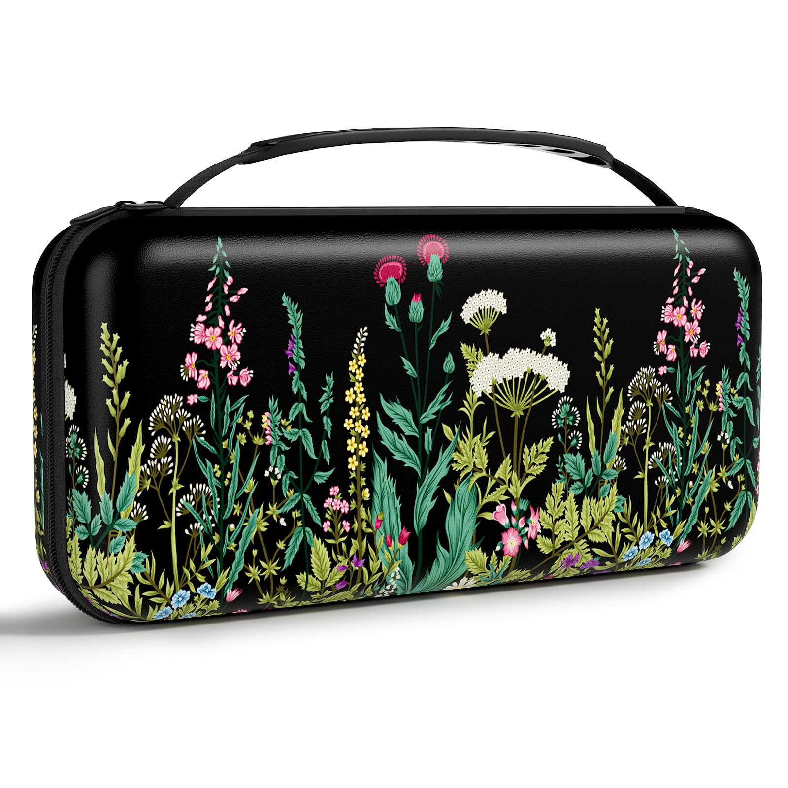 NPOOYI Carrying Case Compatible with Nintendo Switch OLED 2021/2017, Hard Shell Protective Switch Travel Case with Pockets and Game Holder for Console Joy-Con & Accessories, Wild Flower