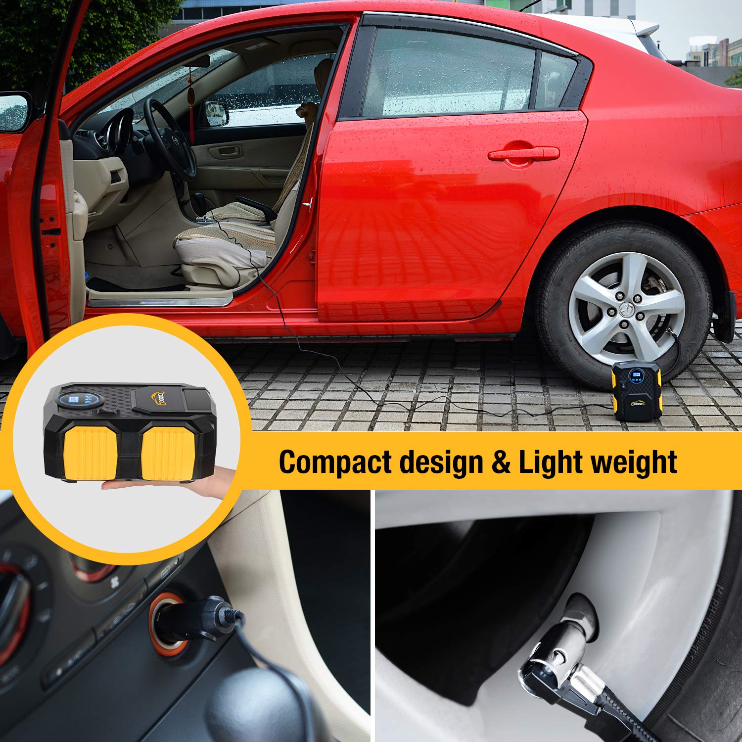 GOOACC 030102 12V DC 150Psi Portable Electric Auto Air Compressor Pump and Car Tire Inflator Pre-set Pressure Auto Shut Off