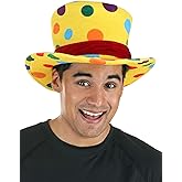 Fun Costumes Adult Clown Costume Top Hat - Yellow Plush Adjustable Fit Circus with Polka Dots & Red Ribbon - Standard