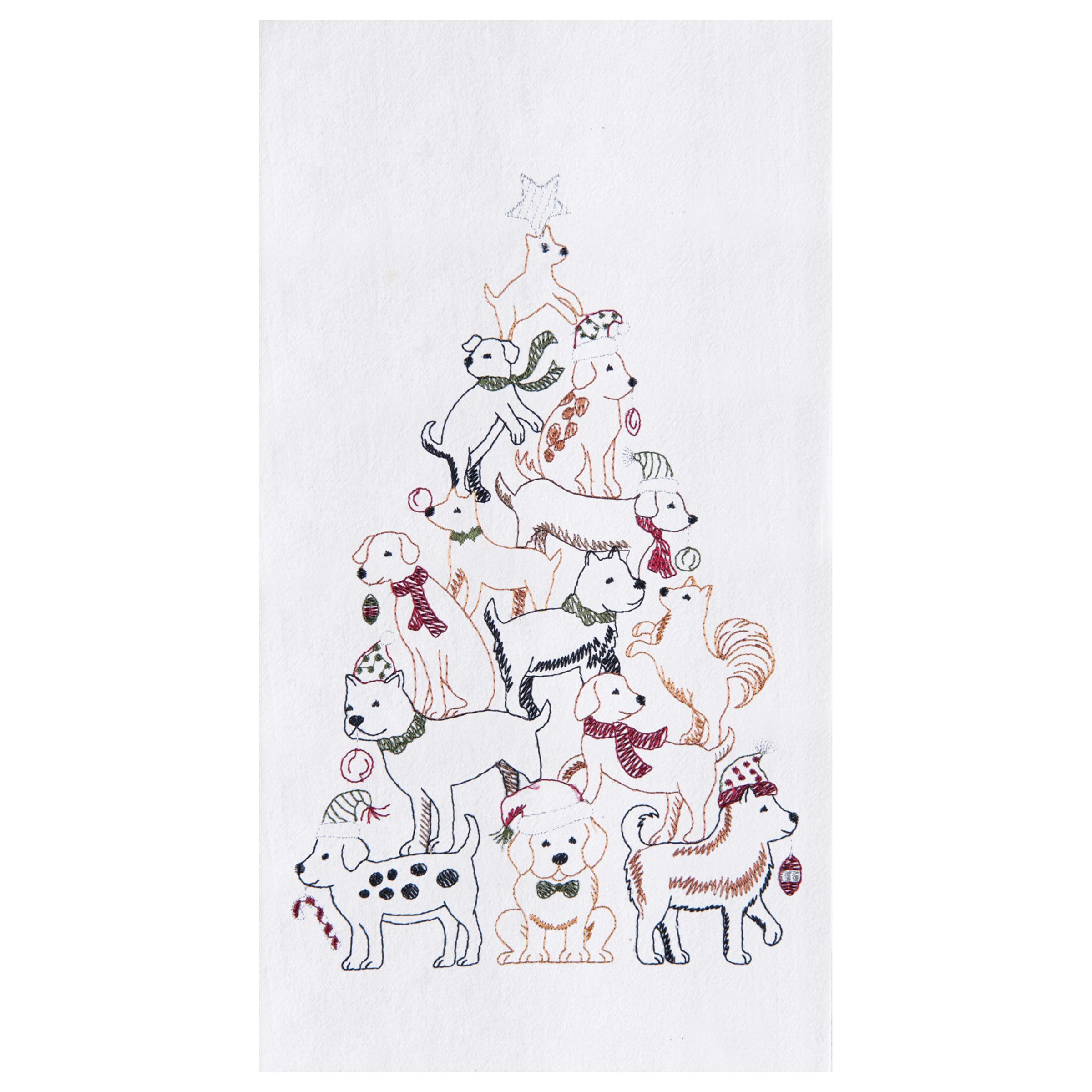 C & F Enterprises Puppy Dogs Stacked Up in Holiday Tree Shape Flour Sack Kitchen Dish Towel
