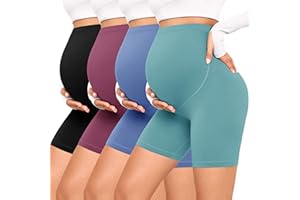 VALANDY Creamlush 4 Pack Maternity Shorts–Over The Belly Buttery Soft Stretchy Maternity Lounge Yoga Shorts