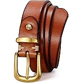 WHIPPY Womens Genuine Leather Belts for Jeans Fashion Vintage Ladies Full Grain Solid Leather Belt with Gold Buckle
