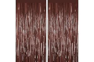YEURFONTASY Coffee Brown Tinsel Backdrop Foil Fringe Curtains - 2 Packs Door Streamers Backdrop for Birthday Door Decorations, Party Supplies for Bachelorette, Graduation, Christmas, Disco Decor