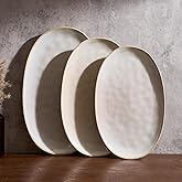 famiware Serving Platter, Oval 15.59/14.3/12.9 inch Serving Dishes for Entertaining, Serving Bowls, Microwave Safe, Stonware 