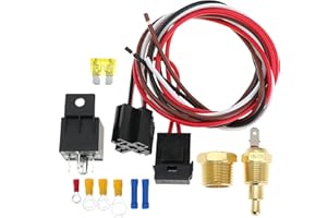 DUCPUVE Electric Fan Relay Kit Fan Wiring Kit with Thermostat Radiator Fan Temperature Sensor Switch 185 On 175 Off, 40 AMP Waterproof Relay Kit, Electric Cooling Fan Thermostat Kit 4 Pin
