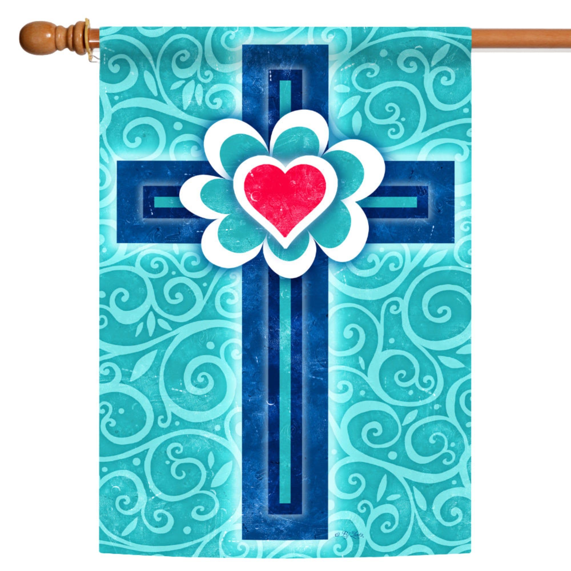 Toland Home Garden 1010770 Heart Cross Religious/Inspirational House Flag, 28" by 40"